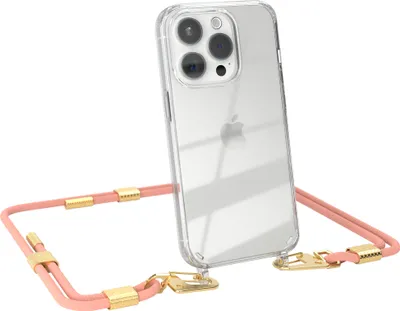 Produktbild von EAZY CASE Handykette für Apple iPhone 15 Pro, Transparente Silikonhülle mit Band, Clear Case, abnehmbar in  Rosa