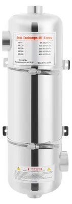 Produktbild von Pool-Wärmetauscher - MF-200 - 60 kW - Durchfluss 208 L/min - 48×13,4 cm - SS304 Edelstahl - Gegenstrom Anschlüsse - 10/5 bar - Hellgrau