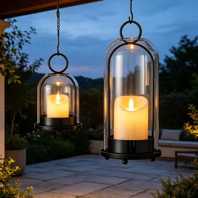 2er-Set Windlicht-Kandelaars, Glas & Metall, schwarz, 19,5/30 cm