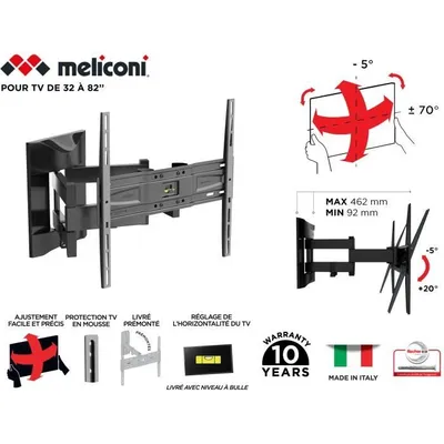 Immagine prodotto di MELICONI 480866 Slim 400 SDRP PLUS Supporto TV a pantografo per televisori da 32'' a 80'' (81-203 cm) + cavo