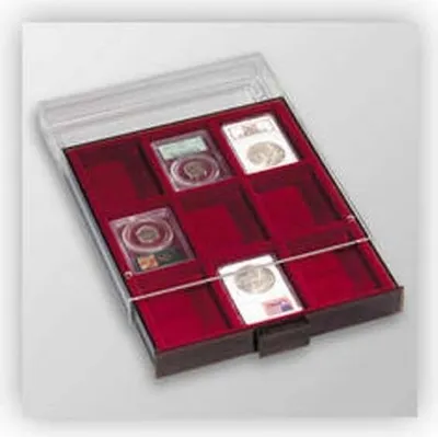 Produktbild von Münzbox 9 eckige Fächer für US-Münzkapseln, rauchfarben