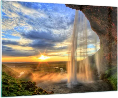 Produktbild von Bilder auf glas - Wasserfall Natur Park Sonne - 100x70cm - Glasbilder - Wandbilder - Kunstdruck - zum Aufhängen bereit - Wanddekoration aus Glas - Glas Bilder - Wandbild auf Glas - GAA100x70-2716