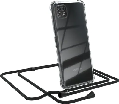 Produktbild von EAZY CASE Handykette kompatibel mit Samsung Galaxy A22 5G, Handyhülle mit Umhängeband, Handykordel, Schutzhülle Clear, Band in Schwarz
