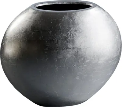 Produktbild von VIVANNO Bodenvase Fiberglas OVALE Rund, Blattsilber Blattoptik hochglanz - 59x29x50 cm
