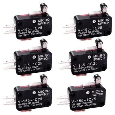 6 Mikro-Endschalter V-155-1C25, 15A 250V, SPDT 1NO 1NC, Schnappschalter