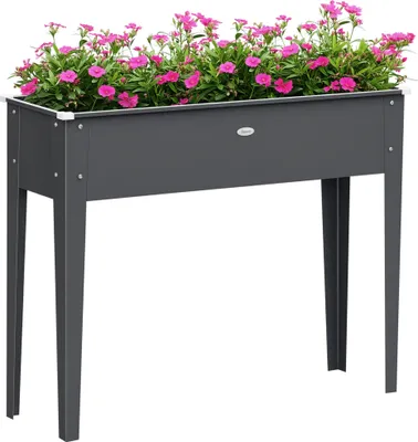 Image de Outsunny Jardinière sur pieds carré potager 100 x 30 x 80 cm avec trou de drainage - acier galvanisé gris
