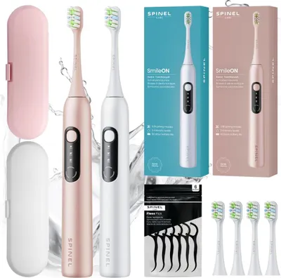 Zdjęcie produktu dla SpinelCare SmileOn White + Pink Elektryczna szczoteczka do zębów + 4 białe końcówki + 2 etui