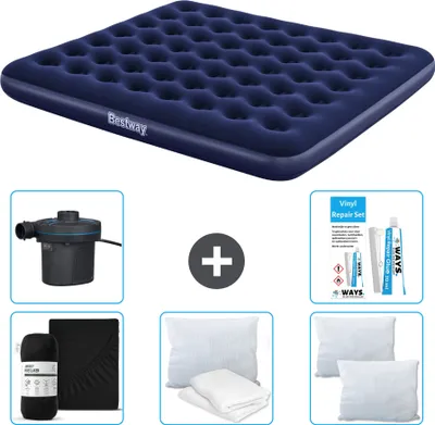 Zdjęcie produktu dla Materac dmuchany Bestway - 2 osoby - 183 x 203 x 22 cm - Niebieski - w zestawie akcesoria