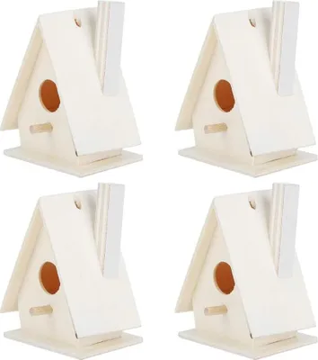 Produktbild von 4-teiliges Vogelhaus-Set für Kinder zum Selbstbauen eines hängenden Holzvogelhauses im Freien - Gartendekoration und Bastelspaß