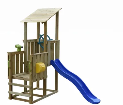 Produktbild von Prestige Garden Natur Spielturm Pirate KDI, Kiefer Holz Spielhaus mit 60 cm und 90 cm Podest, Kesseldruckimprägniert, Stabile Konstruktion, Individuell Erweiterbar, Rutschen Zubehör Möglich