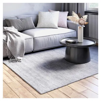 Produktbild von Handgewebter Wollteppich 140 x 200 cm aus reiner Schurwolle | Naturteppich für das Wohnzimmer, robust und pflegeleicht, , schwere Qualität | Devi Grau