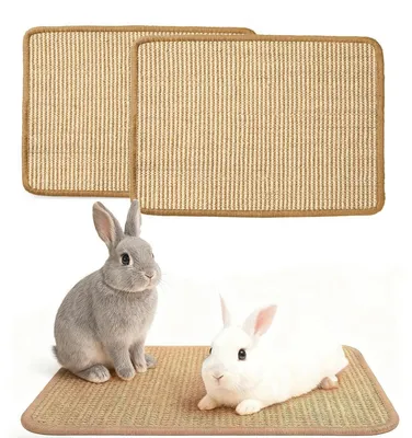 Image de Deux tapis pour lapins, dimensions 40x30 cm, en sisal, couleur beige, adhésifs