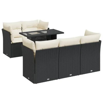 Produktbild von 6-tlg. Garten-Sofagarnitur mit Kissen Schwarz Poly Rattan