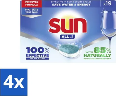 Produktbild von Sun - Geschirrspültabs - All-in-1 Neutral - 19 Tabs - Vorteilspack - 4 Stücke