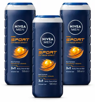 Obrázek produktu pro 3 x NIVEA MEN Sport sprchový gel 3 v 1 pro tělo, obličej a vlasy - 500 ml - výhodná balení - 3 kusy