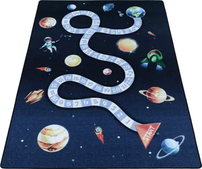 Produktbild von Kinder Teppich Kinderzimmer für Jungs und Mädchen Marineblau 160x230 weich Weltraum Design bunt aus Regenbogen Fußball uvm. Rechteck aus Polyamid