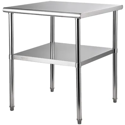 Produktbild von VEVOR Edelstahl Arbeitstisch 30 x 18 x 34 Zoll, 700 LBS Tragfähigkeit mit 4 Rädern, 3 verstellbare Höhenstufen, robuster Lebensmittelvorbereitungstisch für gewerbliche Küchenrestaurants, Silber, 762x762x914 mm