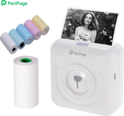 Produktbild von PeriPage Mini kapesní tiskárna štítků Tiskárna štítků Tiskárna termálního papíru s připojením Bluetooth + 5 ks barevných rolí termálního papíru 57 x 30 mm