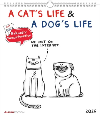 Produktbild von A Cat's Life & A Dogs Life 2026 - Wende-Kalender - Wand-Kalender - Broschüren-Kalender - 30x30 - 30x60 geöffnet - Katzen & Hunde - Cartoon