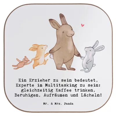 Produktbild von Mr. & Mrs. Panda Untersetzer Kaffee Multitasking Erzieher - Weiß - Geschenk, kreative Geschenke, Liebe, Wertschätzung, Berufsprodukte, Beruf, Erziehung, Dankeschön, Glas