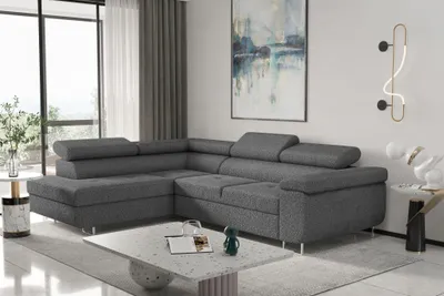Produktbild von Couchgarnitur JADE Stoff Graphit mit Schlaffunktion Ottomane Links