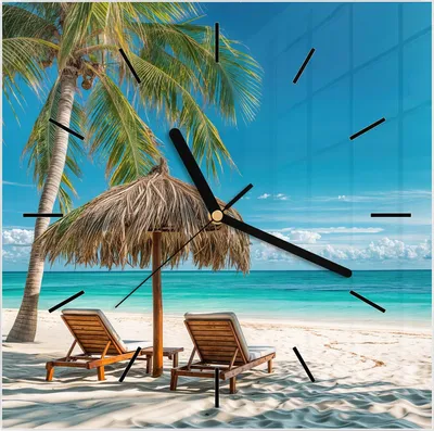 Produktbild von Wanduhr aus Glas mit Motiv Strandparadies- 30 x 30 cm - inkl. Aufhängesystem