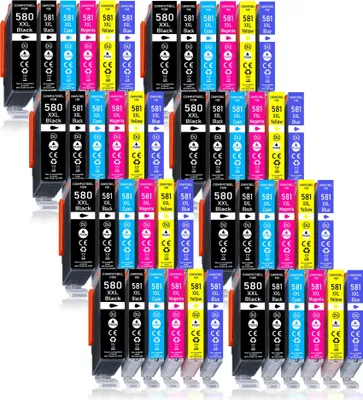 A large stack of printer ink cartridges.
