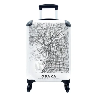 Produktbild von MuchoWow® Koffer Handgepäck Trolley Rollkoffer Kleine Reisekoffer mit 4 Rollen - Osaka - Stadtplan - Schwarz und weiß - Karte - Cabin Size < 55x40x23 cm & 55x40x20 cm - Fotokoffer - Kabinenkoffer - Boardgepäck - Reise-Box - Reisekoffer - Reisegepäck - Koffer mit Bild - Trolley für Kinder