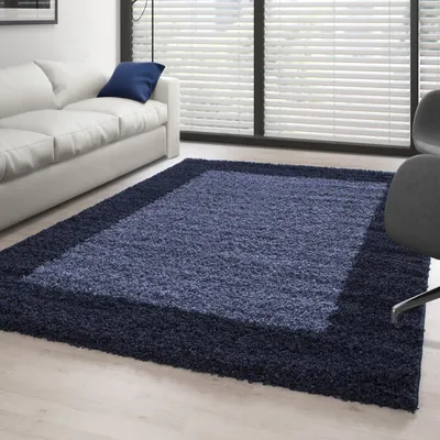 Produktbild von Teppich Wohnzimmer Hochflor Modern Design Langflor Shaggy Modern Flauschig, Größe: 300 x 400 cm, Farbe: Marineblau