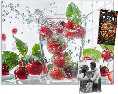 Produktbild von Magnettafel 120x90cm Pinnwand Whiteboard beschreibbar - Erdbeeren und Kirschen