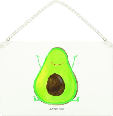 Produktbild von Mr. & Mrs. Panda Schild Avocado Glücklich DIN A4 - Weiß - Geschenk, Türschild, wandtafel, Frucht, kleine aufmerksamkeit, Holzschild, holzbild, Chaos, Freude