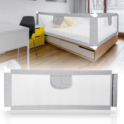 Produktbild von Bettizia 180cm Babybettgitter Einziehbare Baby Bettgitter Kinder Bettgitter Bettschutzgitter Höhenverstellbar Rausfallschutz für Bett grau