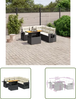 Produktbild von The Living Store 6-tlg. Garten-Sofagarnitur mit Kissen Schwarz Poly Rattan