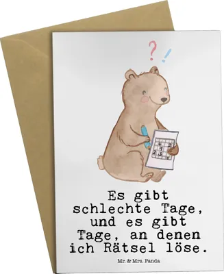 Produktbild von Mr. & Mrs. Panda Grußkarte Bär Rätsel lösen - Weiß - Geschenk, glückwunschkarten, Gedächtnistraining, Gedächtnissport, neujahrskarte, Kreuzworträtsel, Grußkarten, Knobeln