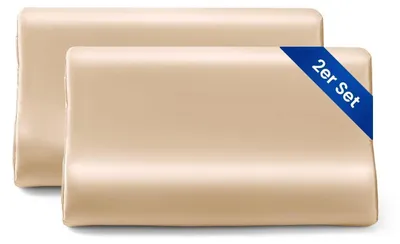 Obrázok produktu pre Dva poťahy na vankúš z hodvádnej tkaniny, vhodné pre anatomické/podporné vankúše, rozmer 50x30x10/7 cm, farba: champagne, 19 momme, hodváb morušový