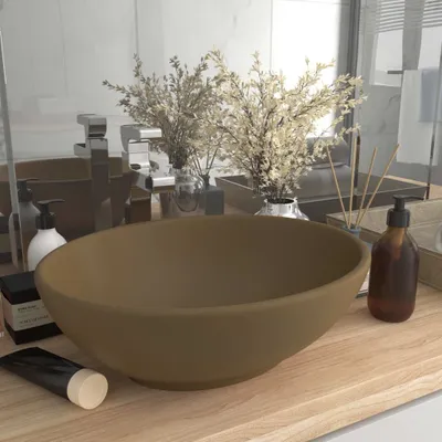 Produktbild von The Living Store s Ovales Waschbecken Matt Creme 40x33 cm Keramik