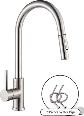 Immagine prodotto di Rubinetto da cucina, funzione spray estraibile, design a montaggio a parete, nichel spazzolato