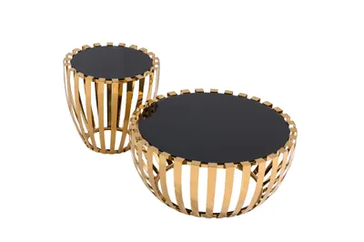 Produktbild von Beistelltisch Couchtisch Set gold gehärtete Glasplatte