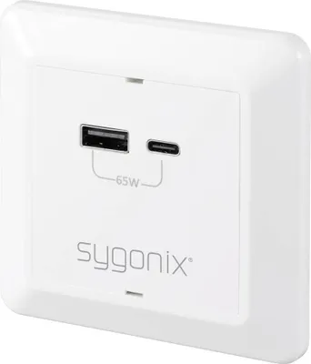 Immagine prodotto di Sygonix SY-5251910 Presa di ricarica USB con protezione da sovratensione, con USB-C®, con uscita di ricarica USB Bianco (SY-5251910)