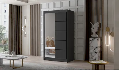 Produktbild von Zweitüriger Kleiderschrank mit Spiegel NICA – Breite 100 cm, schwarz