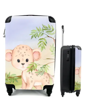 Produktbild von MuchoWow® Koffer Handgepäck Trolley Rollkoffer Kleine Reisekoffer mit 4 Rollen - Dschungel - Tiere - Jungtier - Cabin Size < 55x40x23 cm & 55x40x20 cm - Fotokoffer - Kabinenkoffer - Boardgepäck - Reise-Box - Reisekoffer - Reisegepäck - Koffer mit Bild - Trolley für Kinder