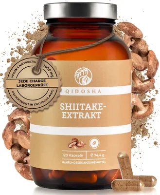 Produktbild von QIDOSHA Shiitake Extrakt Kapseln hochdosiert, 30 % Polysaccharide, 120 Kapseln