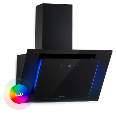 Zdjęcie produktu dla Klarstein Eleonora - Okap skośny, Klasa energetyczna A++, Wydajność wyciągu: 424 m³/h, Sterowanie dotykowe, Podświetlenie RGB, 60 dB, Recyrkulacja i wyciąg, Filtr przeciwtłuszczowy, 60 cm, czarny