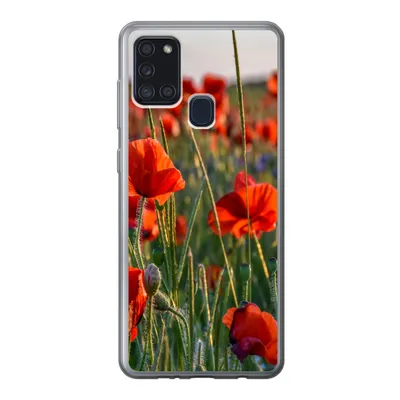 Produktbild von MuchoWow® Handyhülle Schutzhülle Hülle für Samsung Galaxy A21s Blumen - Mohnblumen - Natur - Rot Silikon Softcase Handy Hülle - Hartschale