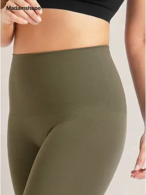 Produktbild von Damen Nahtlose Komfort Leggings Größe 4XL mit mittlerer Taille, Figurformende Kompressionsleggings mit Schrittpolster - SEAMIES Olive