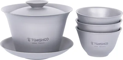 Obrázek produktu pro TOMSHOO Čajová souprava z čistého titanu s víčkem, miska, šálek na jednu pouťovou cestu, souprava čajových šálků, dvouvrstvá, proti opaření, čaj kung-fu, tři talenty, víčko, miska, čajová miska