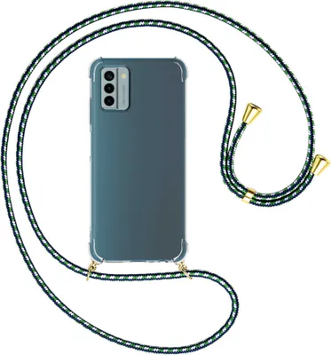Produktbild von Handykette Backcover-Schutzhülle mit Band (Metall goldfarben) für Nokia G22 (6.5'') - grün/blau/weiß