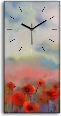 Produktbild von Wandbild Leinwand Bilder mit Uhr 30x60 Malerei Abstrakte Wiese Blumen Mohn - schwarze Hände