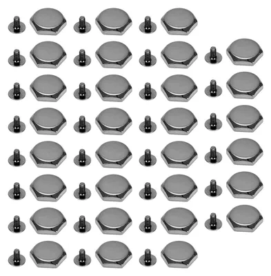 Produktbild von 30er-Set Sechskantnieten und -schrauben für Bekleidung, Gürtel, Taschen, Lederarbeiten, Dekoration, Beschläge, Zubehör, 15 mm, Zinklegierung, hohl, schwarz