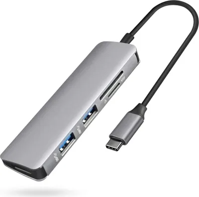Produktbild von USB C Hub, 5-in-1 Typ C Adapter mit 4K HDMI Port, 2 USB 3.0 Ports, SD/TF Kartenleser Tragbarer USB Typ C Hub für MacBook Pro 2020, iPad Pro 2020, MacBook Air, Dell XPS